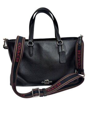 Coach Logan Black Pebbled Leather Carryall Logo Strap